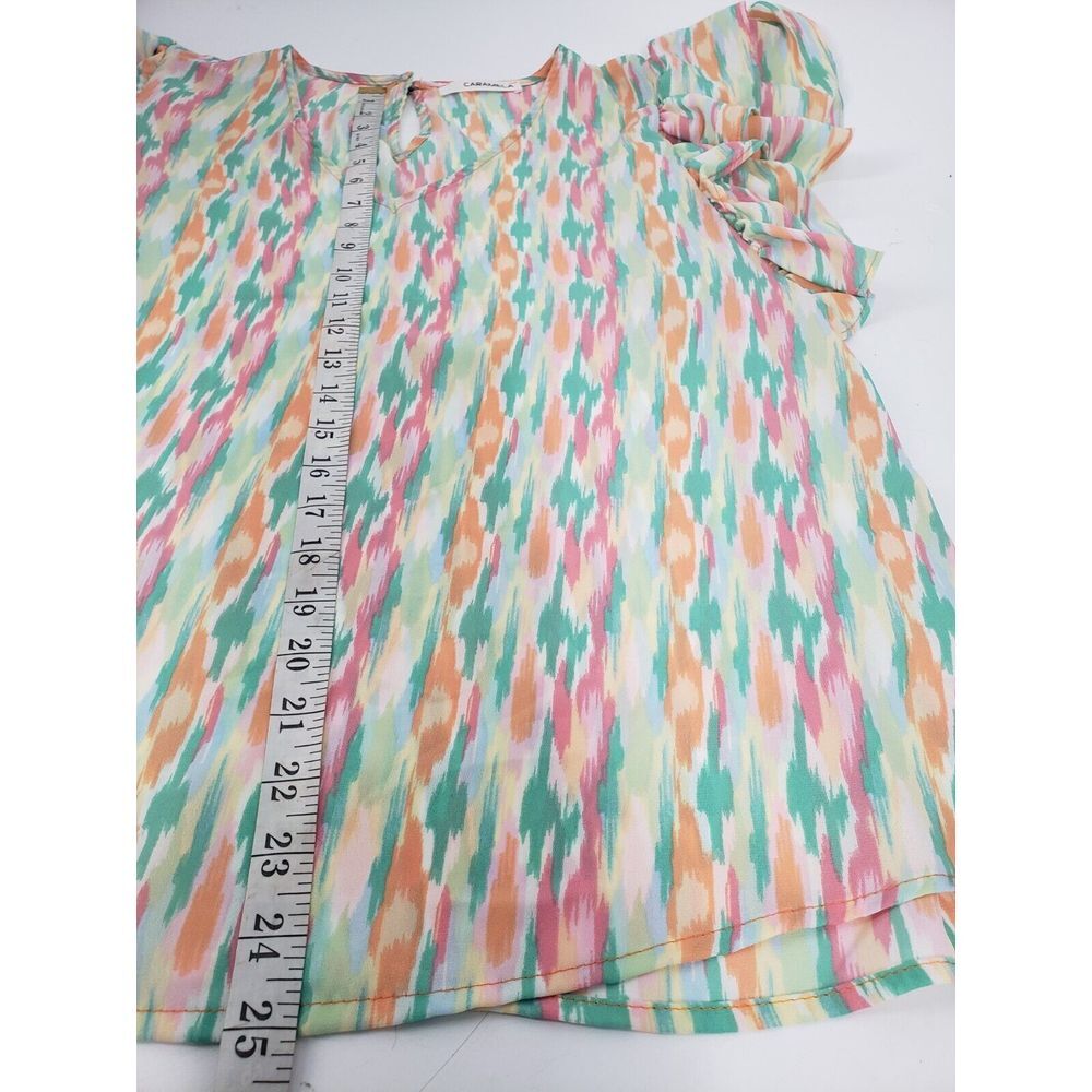 Caramela Colorful Pastel Medium Flutter Sleeve Blouse Top V-Neck Loose Fit EUC - Picture 6 of 7